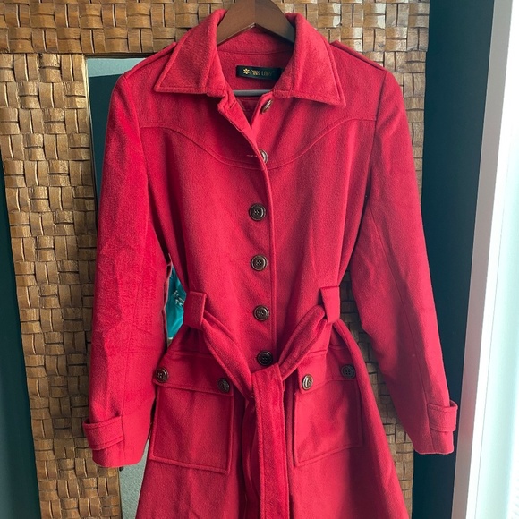 Pink Lady Red Wool Blend Peacoat with Large Brown Button Detialing - Picture 2 of 8